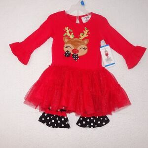 NEW Counting Daisies Christmas 2 Piece Outfit Rudolph Reindeer Girls 2T